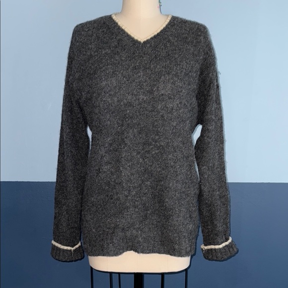 Gray V-Neck Women's Sweater (100% Wool) - Picture 1 of 6